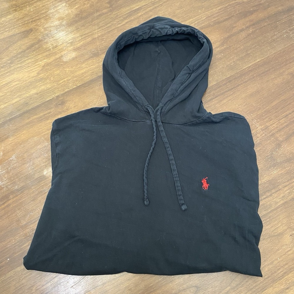 Polo Ralph Lauren Black Pullover Hoodie M Men's Hooded Drawstring Logo
